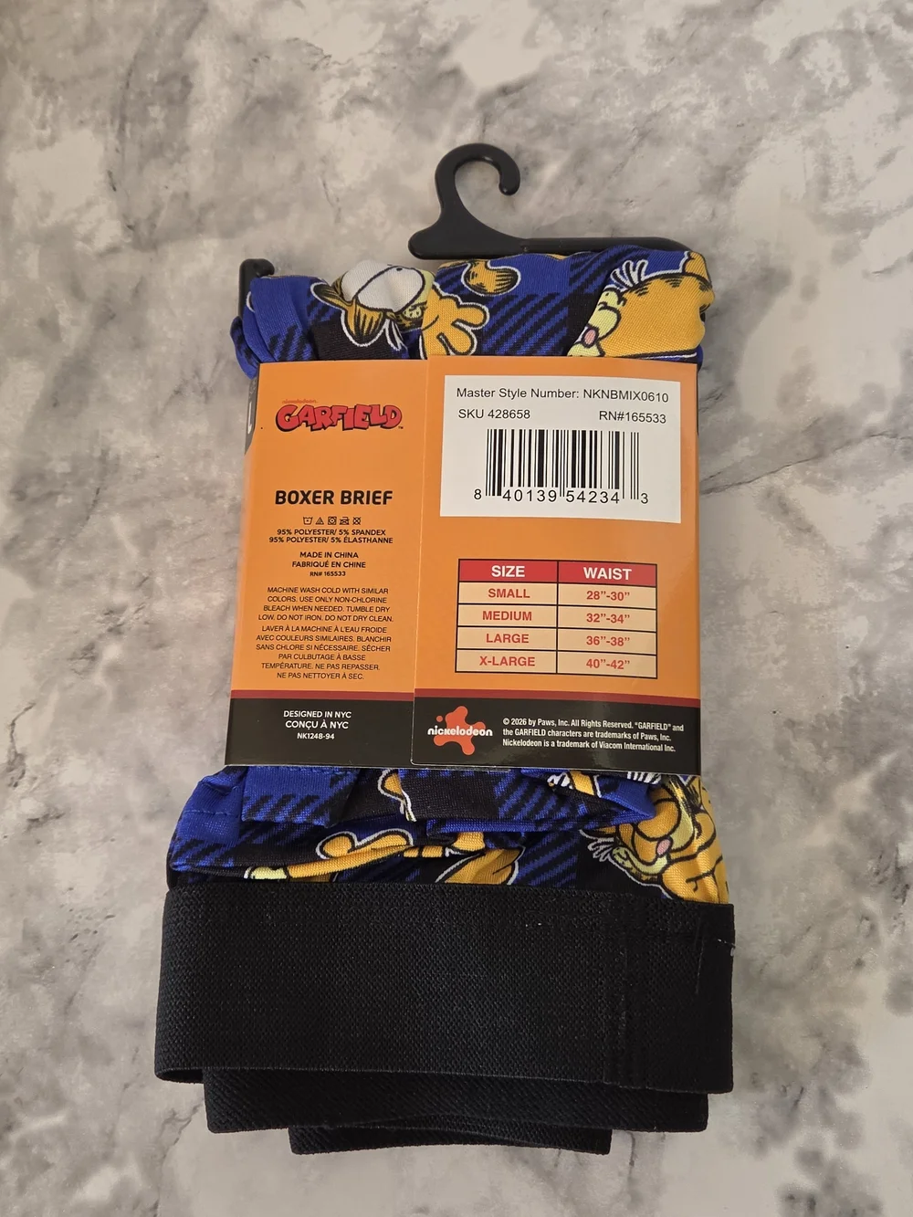 Garfield Men’s Boxer Briefs Size Large - Blue & Yellow
